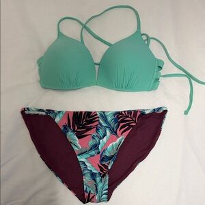 No Boundaries Mint and Burgundy Bikini Set